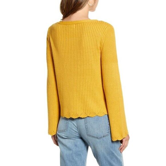 Rachel Parcell Size Large Linen Blend Yellow Bell Sleeve Sweater Blogger Fave - Picture 2 of 3